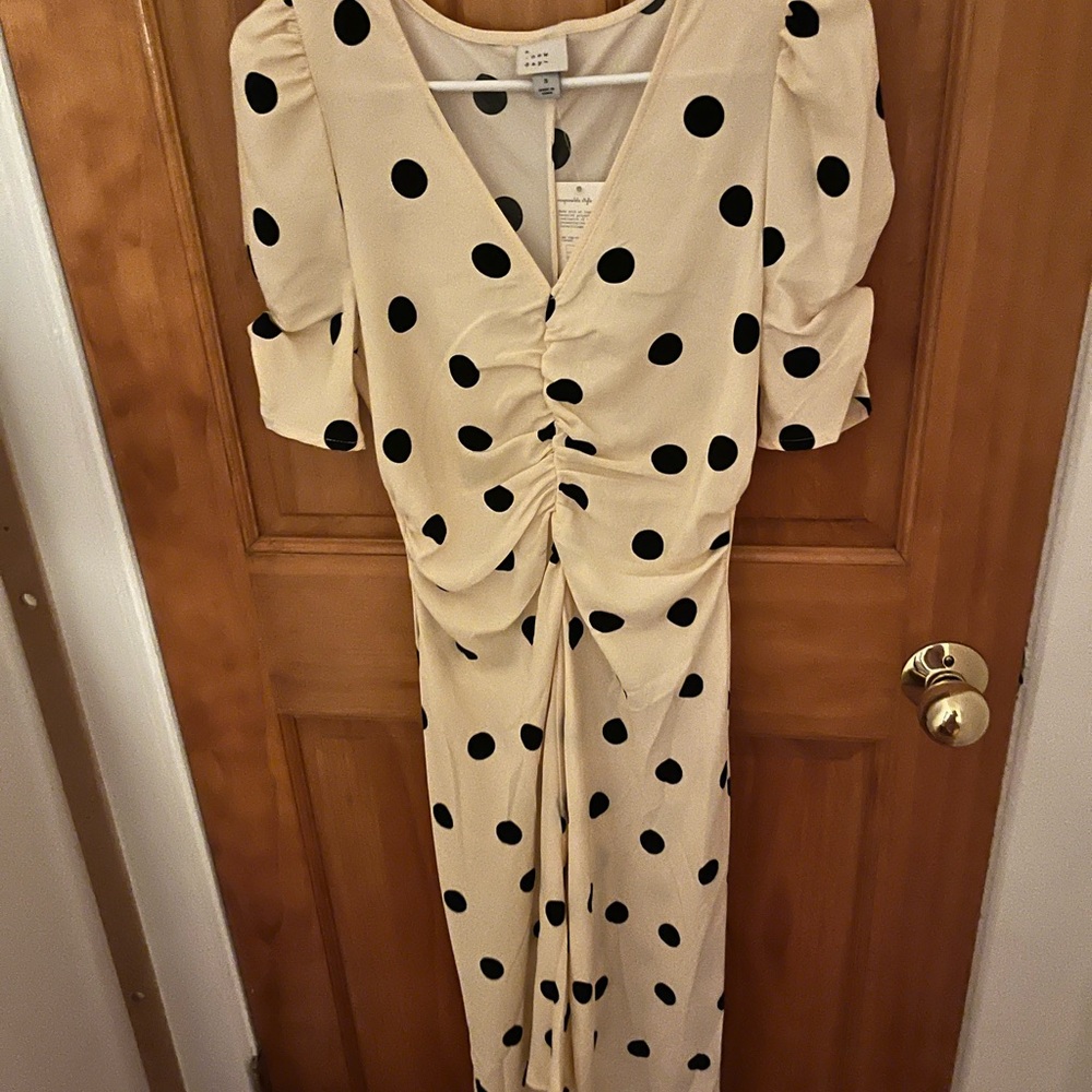 A New Day Cream and Black Polka Dot Midi Dress